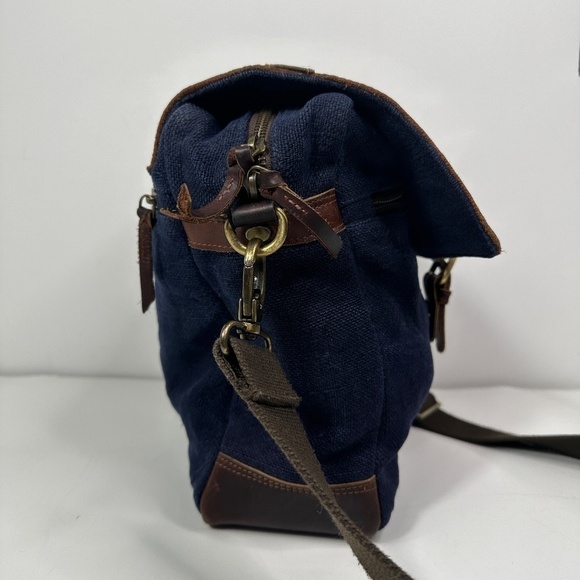 The Burlap People Shoulder Bag Navy Blue Burlap, Brown Leather - Picture 5 of 13